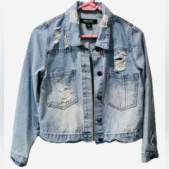 Jou Jou Jackets & Blazers - Jou Jou Women's Distressed Blue Denim Jacket size XL